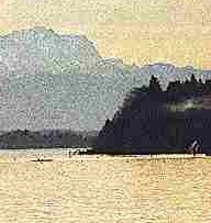 Gemälde: Starnberger See mit Roseninsel, Blick auf die Zugspitze